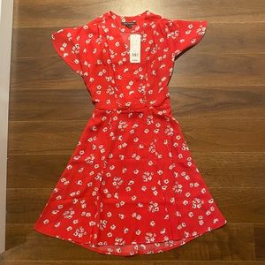 French connection red floral wrap dress xs size 0 nwt